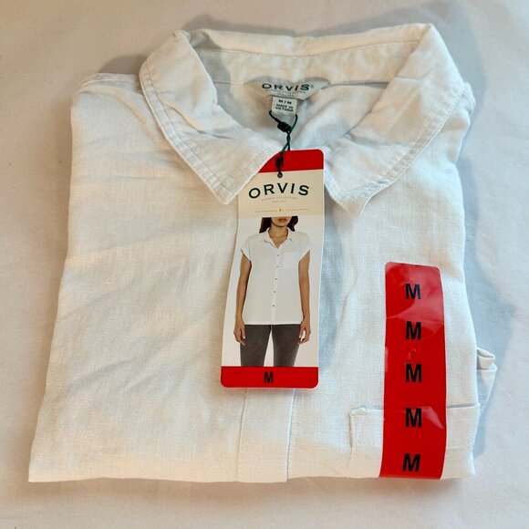 New Orvis Women's Linen Blend Top Size M White Button Up Cottagecore Feminine - Picture 2 of 15